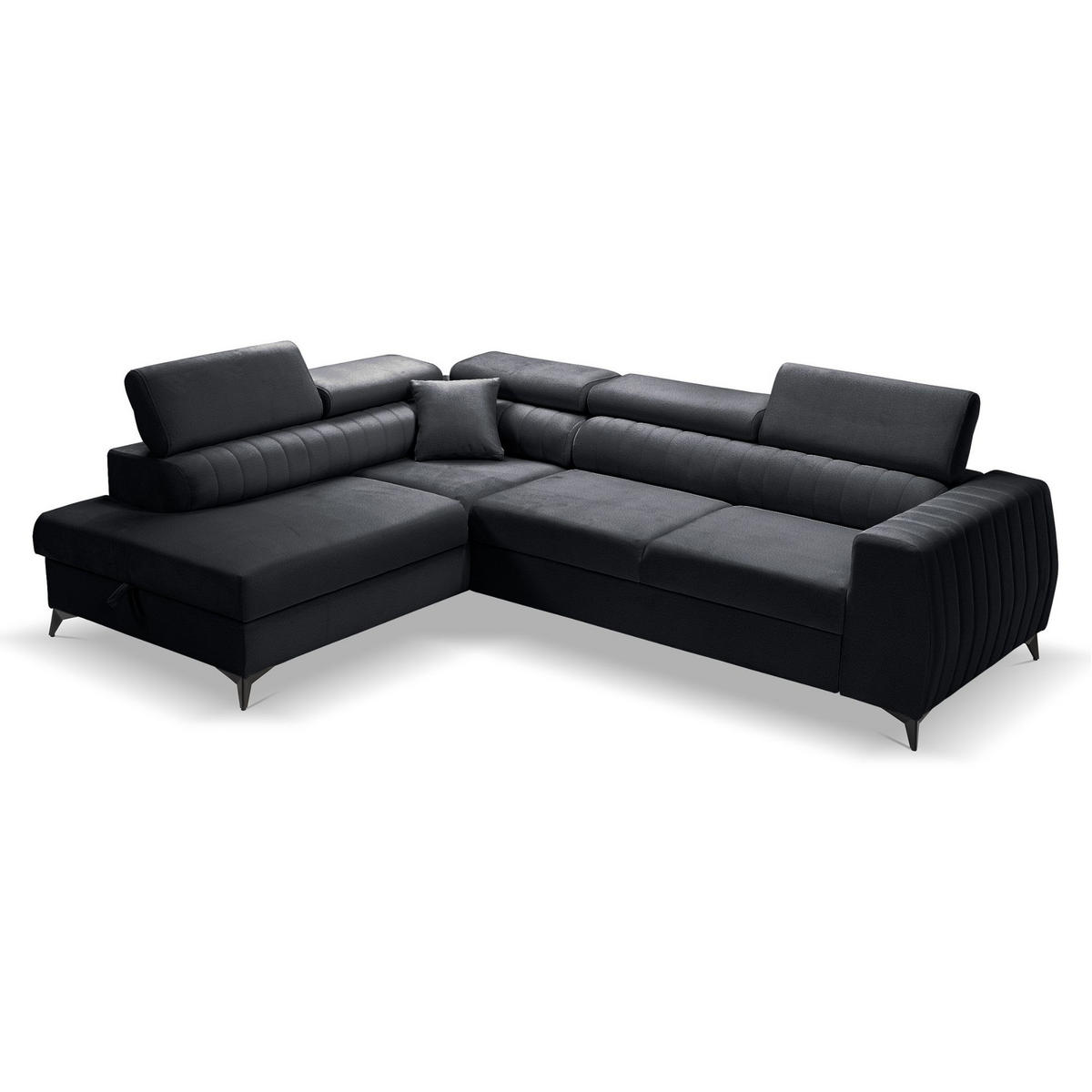 ECKSOFA PIERO L Links mit Schlaffunktion 195x125 Velours Dunkelgrau - Dunkelgrau/Schwarz, Holz/Textil (268/203cm) - Muffo
