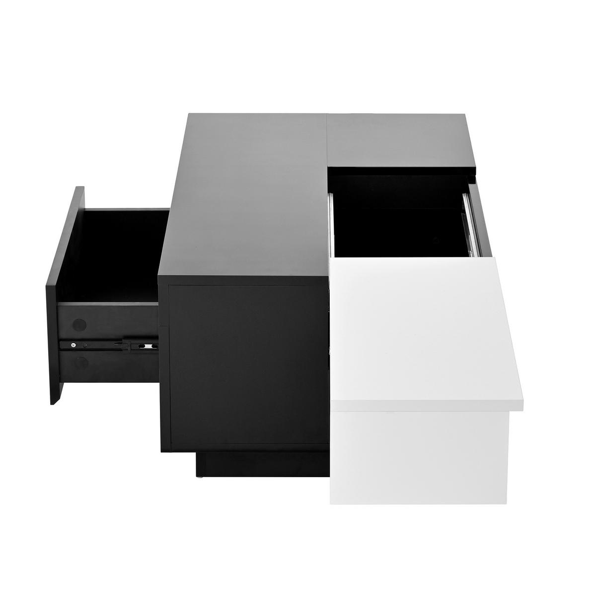 COUCHTISCH 80/50 cm mit LED-Beleuchtung und Stauraum in Schwarz/Weiß - Schwarz, Holzwerkstoff (80/50/35.5cm) - Flora Grace