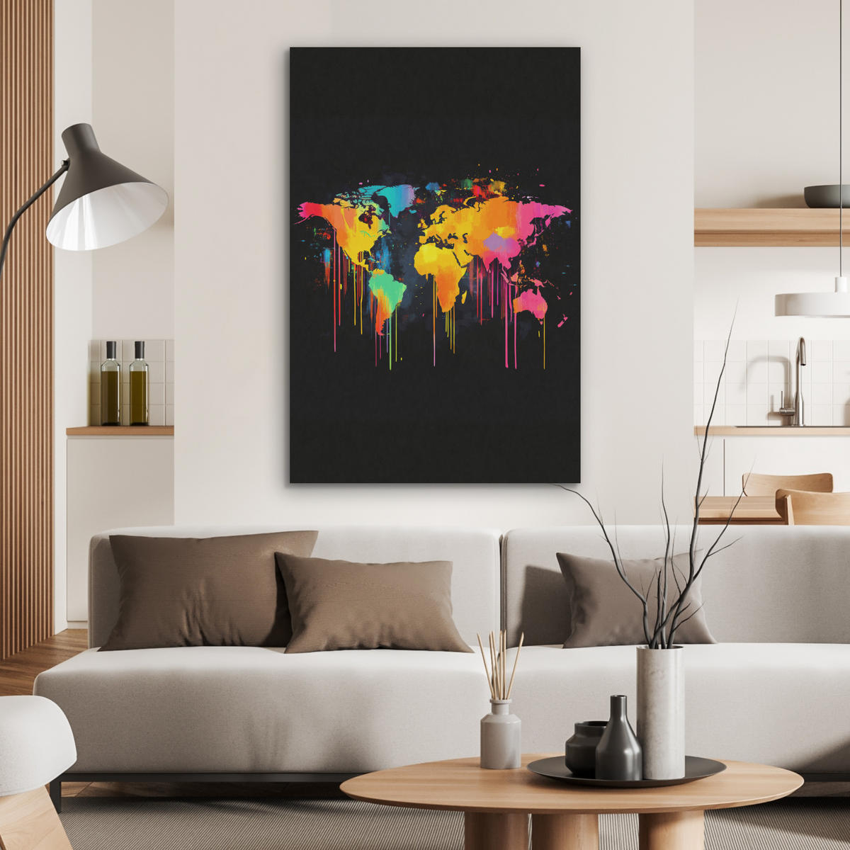 AKUSTIKBILD Weltkarte - Farbe - Bunt - Graffiti - Welt Wanddeko 70x100 cm - Multicolor, Textil (70/100/0.9cm) - MuchoWow