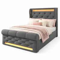 ČALOUNĚNÁ POSTEL 90/200 cm v šedé barvě s úložným prostorem, LED a USB-C ze sametu - šedá, kov/kompozitní dřevo (90/200cm) - CHICFURN