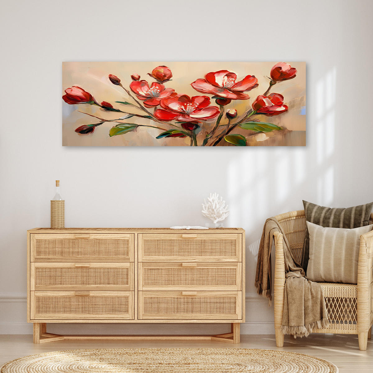 WANDBILD rot blühende blumenpflanzen - Rot, Textil (90/30cm) - Feeby