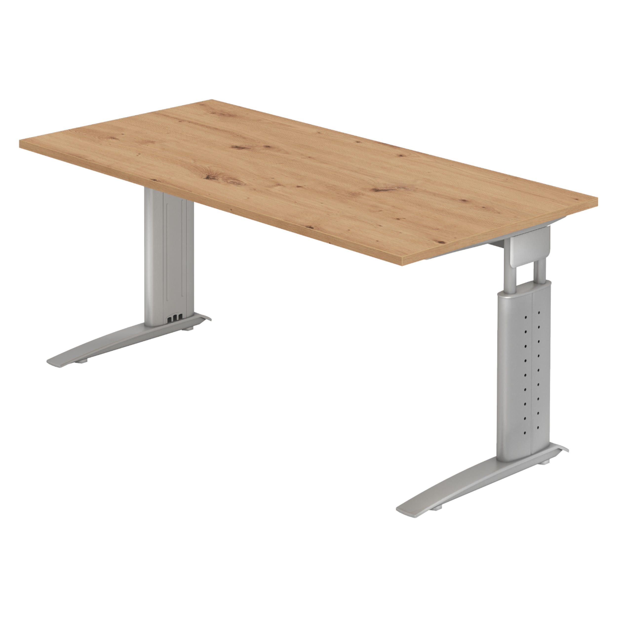 SCHREIBTISCH Serie-U 80/160/74 cm in Wildeiche/Silberfarbengrau - Wildeiche/Silberfarben, Holzwerkstoff (80/160/74cm) - bümö