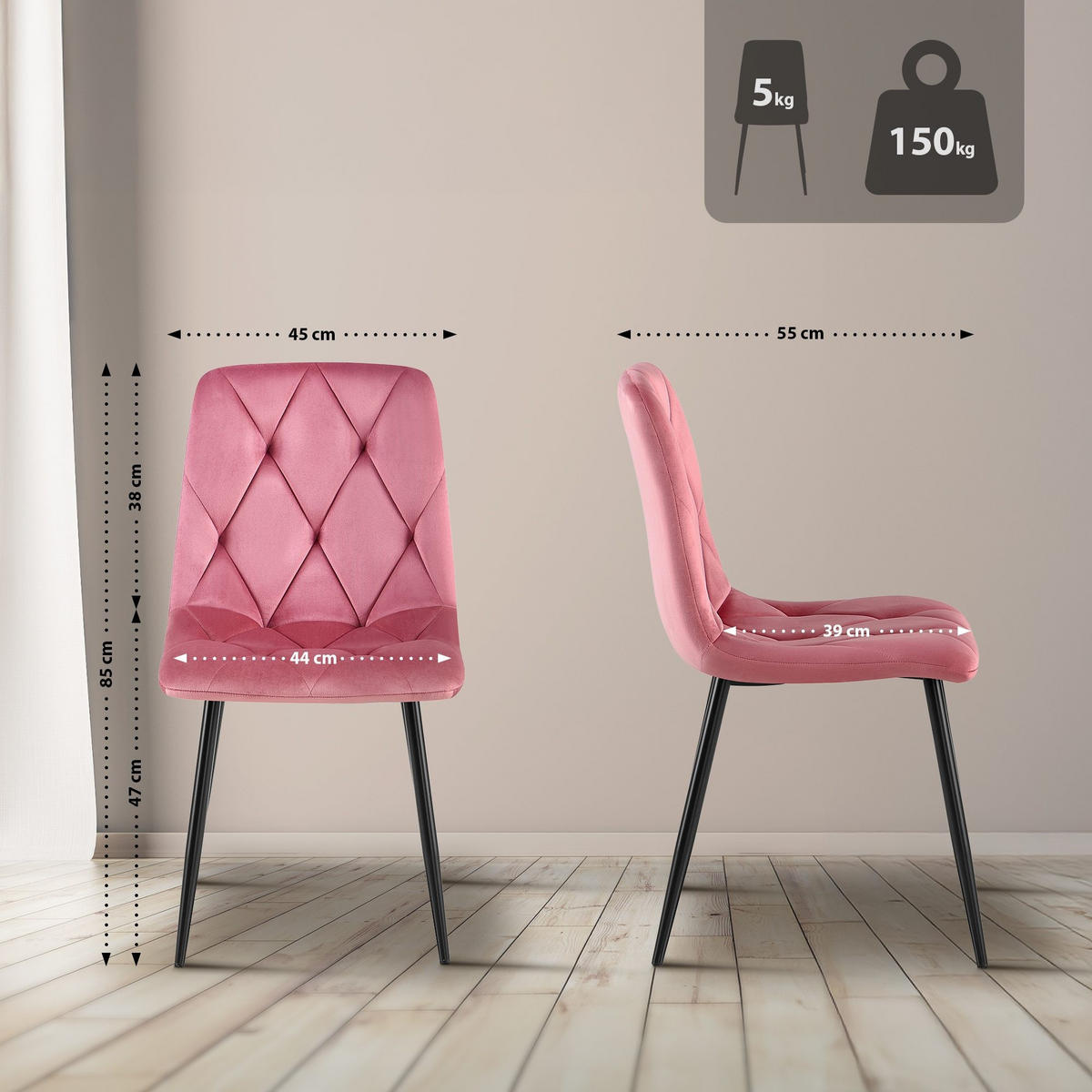 ESSZIMMERSTUHL Clairton 85x45x55 cm rosa - Rosa, Textil (45/85/55cm) - furnicato