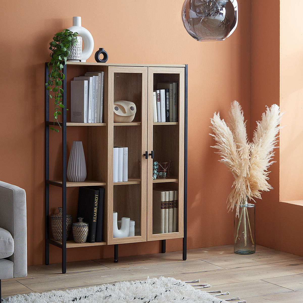 HIGHBOARD - Eichefarben/Schwarz, Holzwerkstoff/Metall (89/130/30cm) - home24