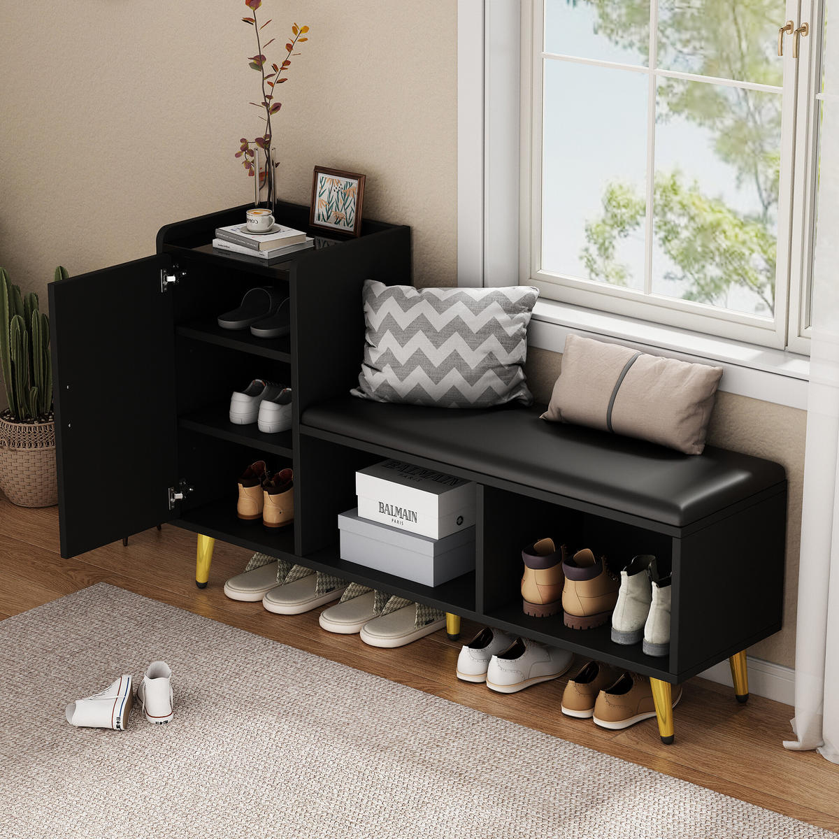 SCHUHSCHRANK Schwarz 120/35/71.5 CM - Schwarz, Holzwerkstoff (35/71.5/120cm) - Urban Meuble