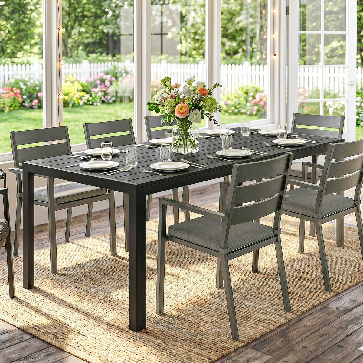 TISCH Alu WPC Esstisch Gartentisch Gartenmöbel Balkon Schwarz - Schwarz, Metall (190/84.5/72cm) - Outsunny