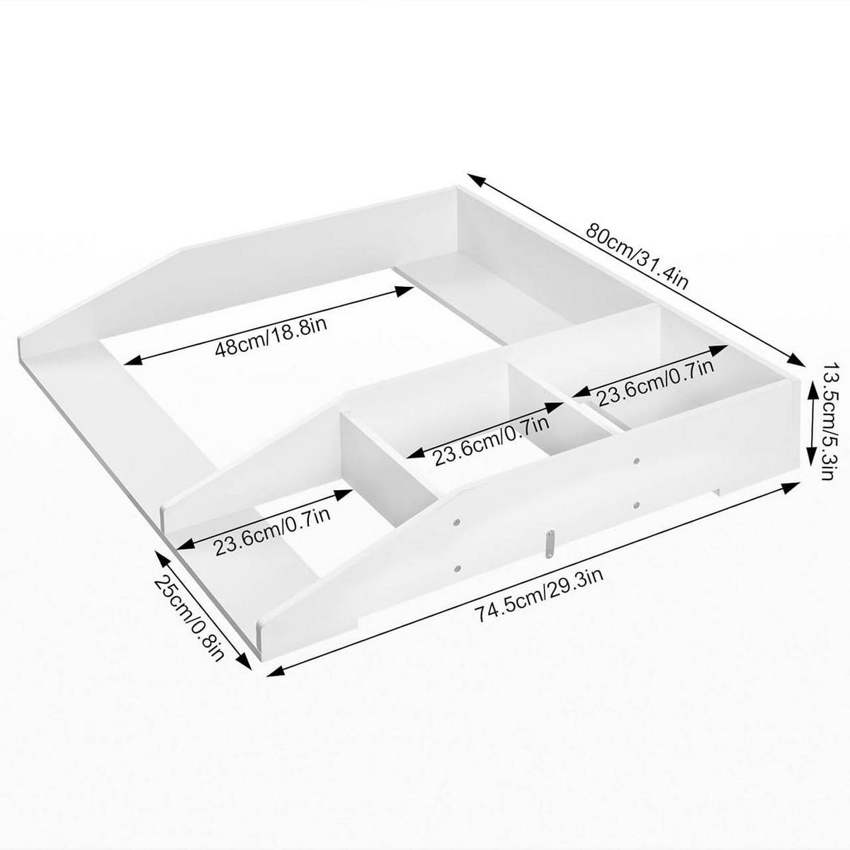 WICKELAUFSATZ mit Trennfach, 80x13,5x74,5 cm, Weiß - Weiß, Holzwerkstoff (80/13.5/74.5cm) - Woltu