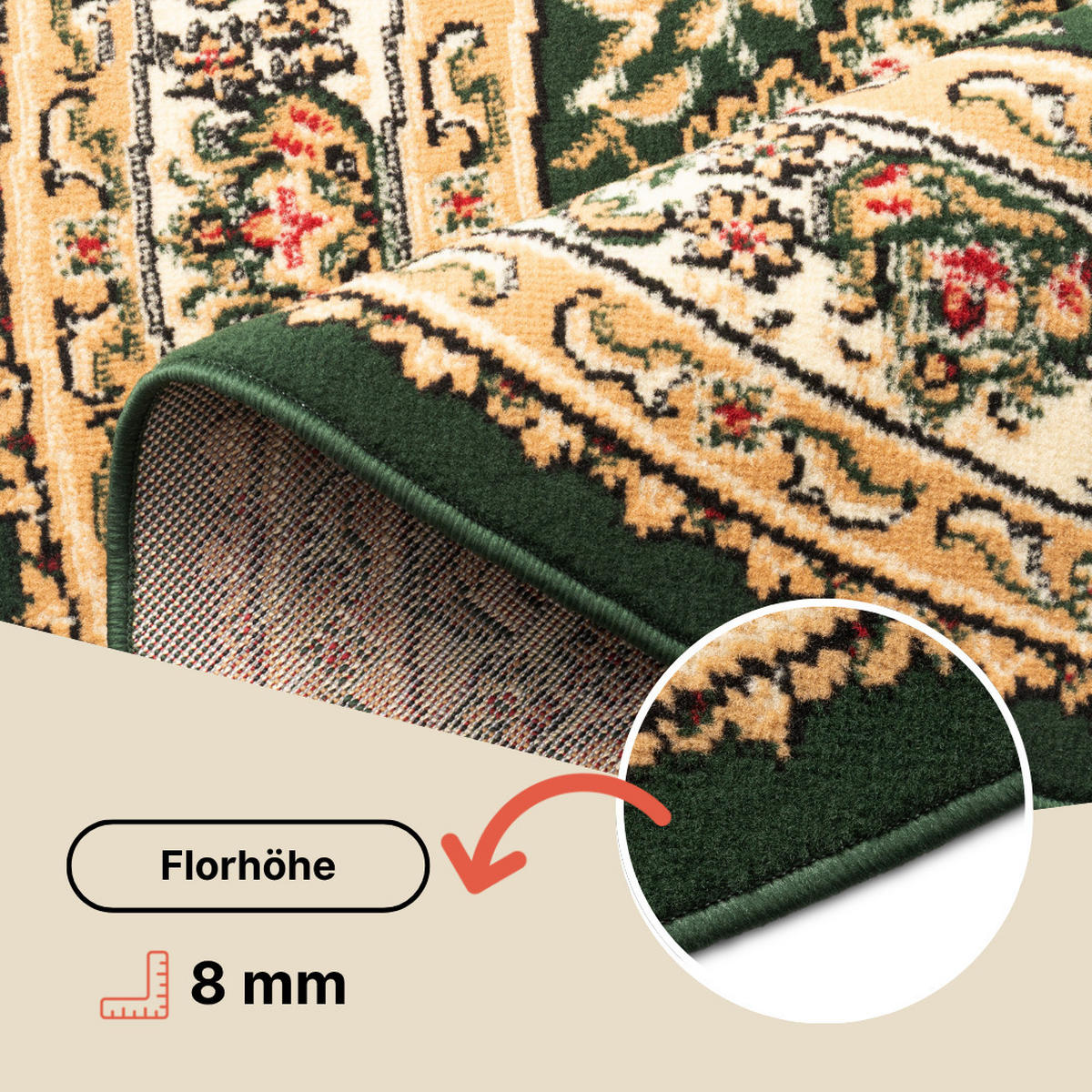 TEPPICH ATLAS rund grün floral 200/200 cm - Grün, Textil (200/200cm) - Tapiso
