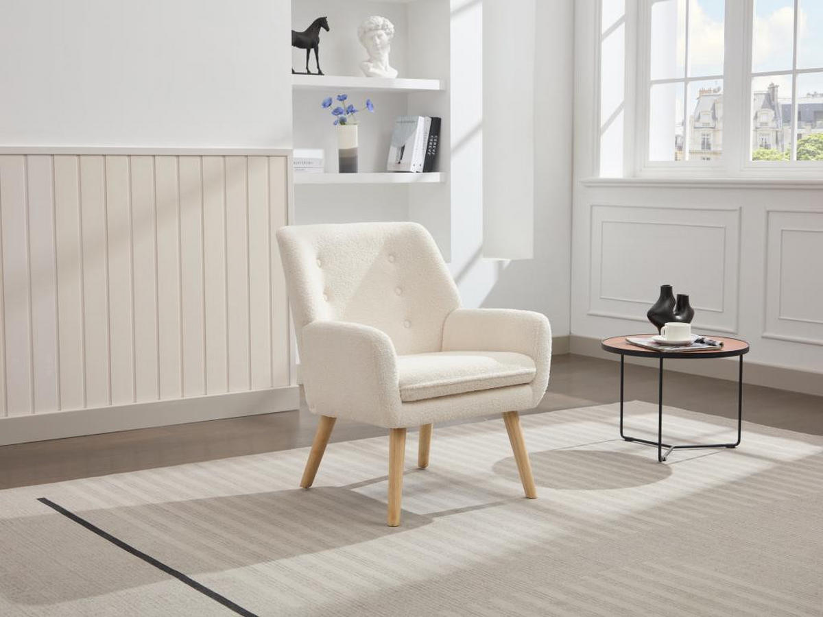 SESSEL - Bouclé-Stoff - Weiß - SERINO - Weiß, Textil (68/79/65cm) - Vente-Unique