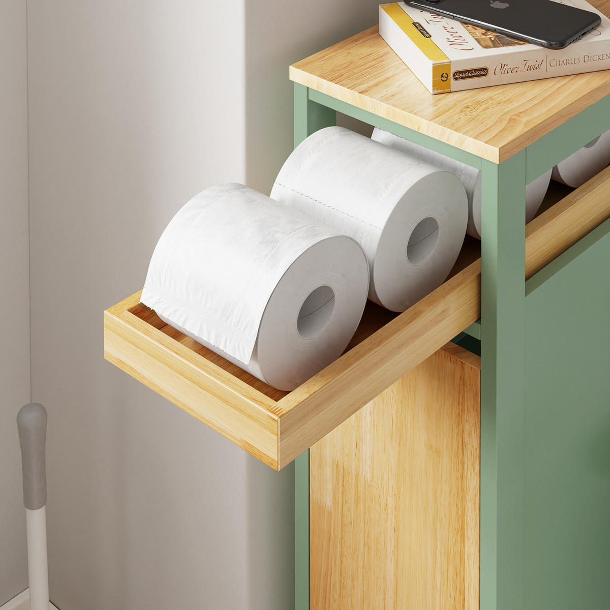NISCHENSCHRANK 20 cm breit mit 2 Auszügen, Grün 50,5×20×79cm - Ahornfarben, Fell (50/79/20cm) - SoBuy