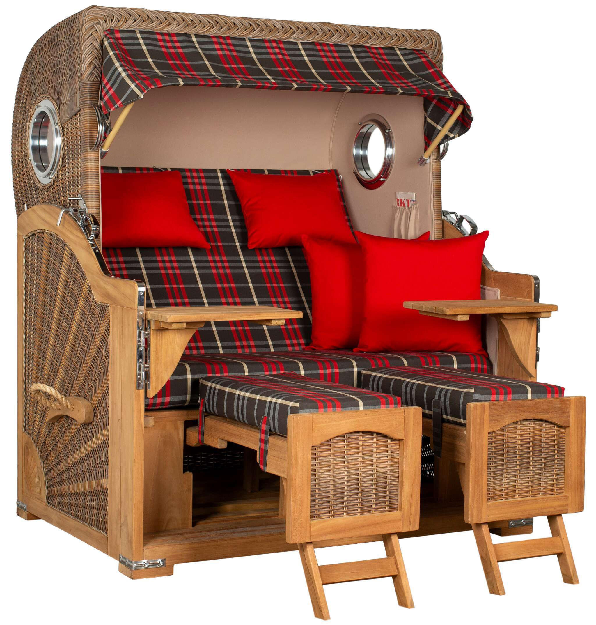 STRANDKORB XXL Düne Grande Teak Banana - Rot/Braun, Metall (142/170/95cm) - Mr. Deko