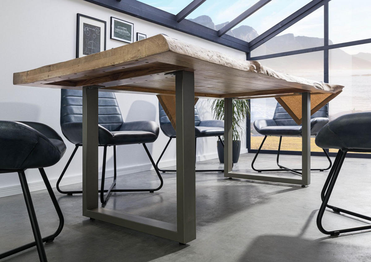 BAUMTISCH Mango 200x100x77 beige lackiert / U-Beine silber matt FREEFORM 5 - Beige, Holz (100/200/77cm) - Massivmoebel24