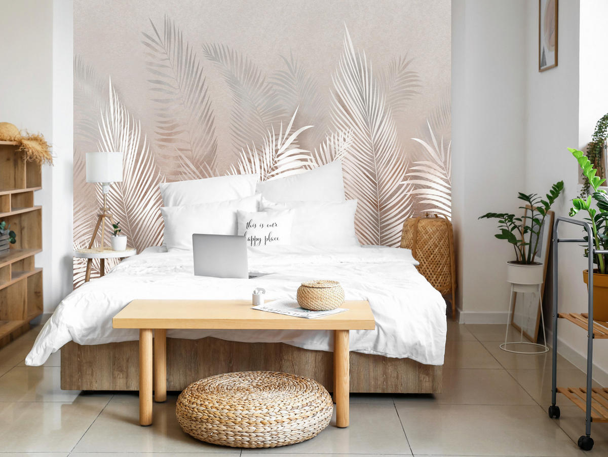 FOTOTAPETE Palmenblätter tropische Pflanzen 350x256cm - Beige/Braun, Papier (350/256cm) - Muralo