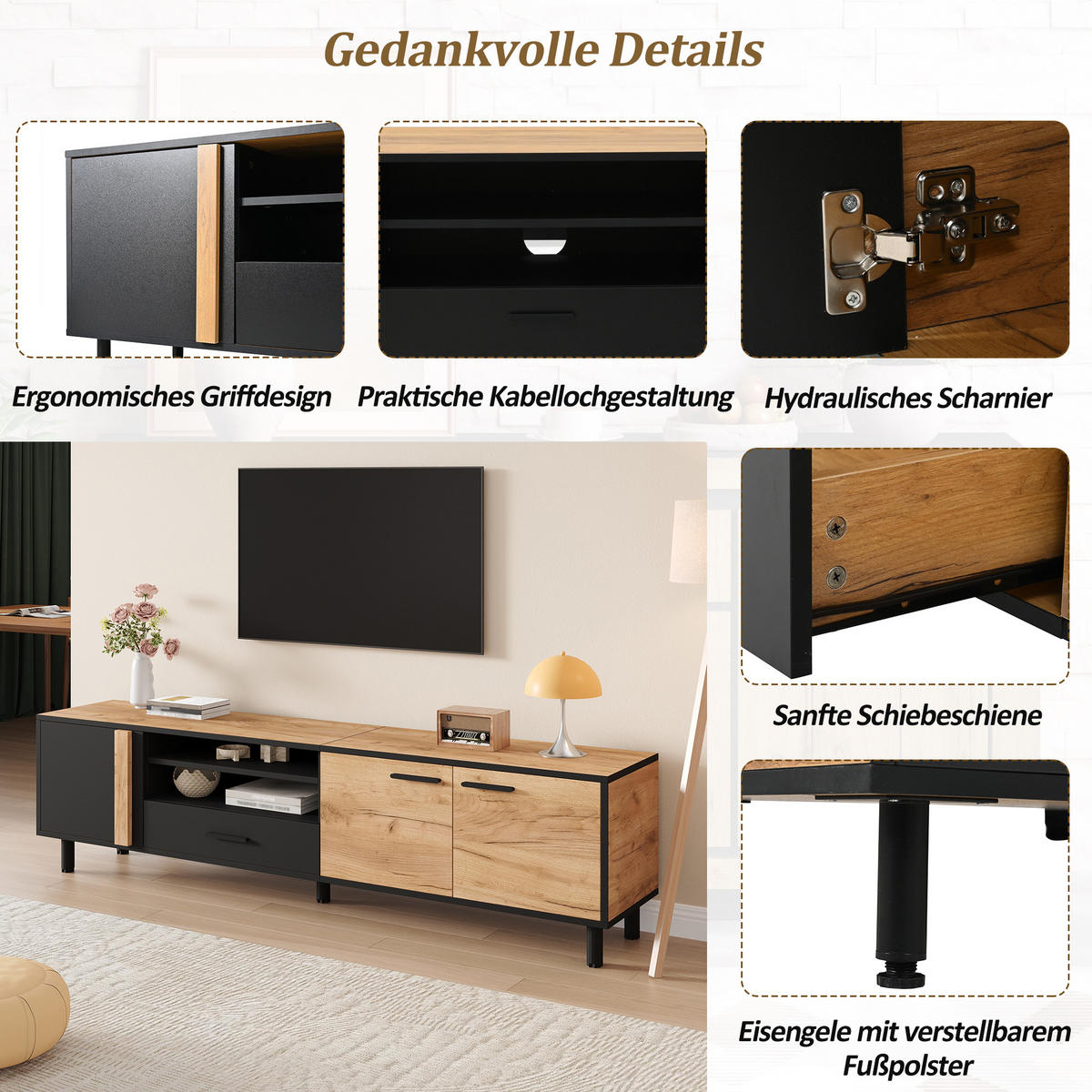 TV-LOWBOARD 180x32.5x50 cm 3 Schränke 1 Schublade 5 Beine - Multicolor, Holzwerkstoff (32.5/50/180cm) - FLIEKS