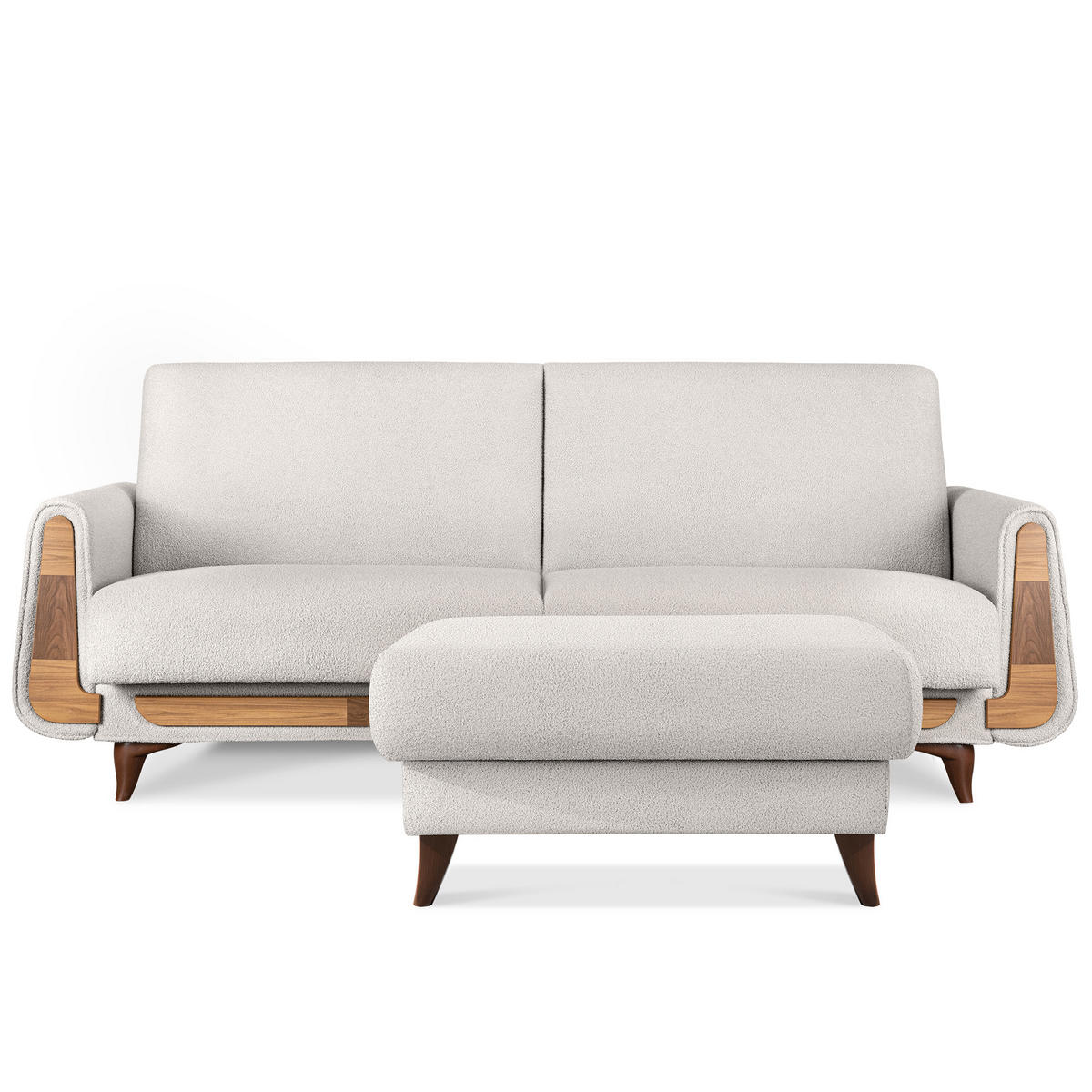 HOCKER GUSTAVO Bouclé, Weiß - Weiß, Holz/Holzwerkstoff (92/49/92cm) - KONSIMO®