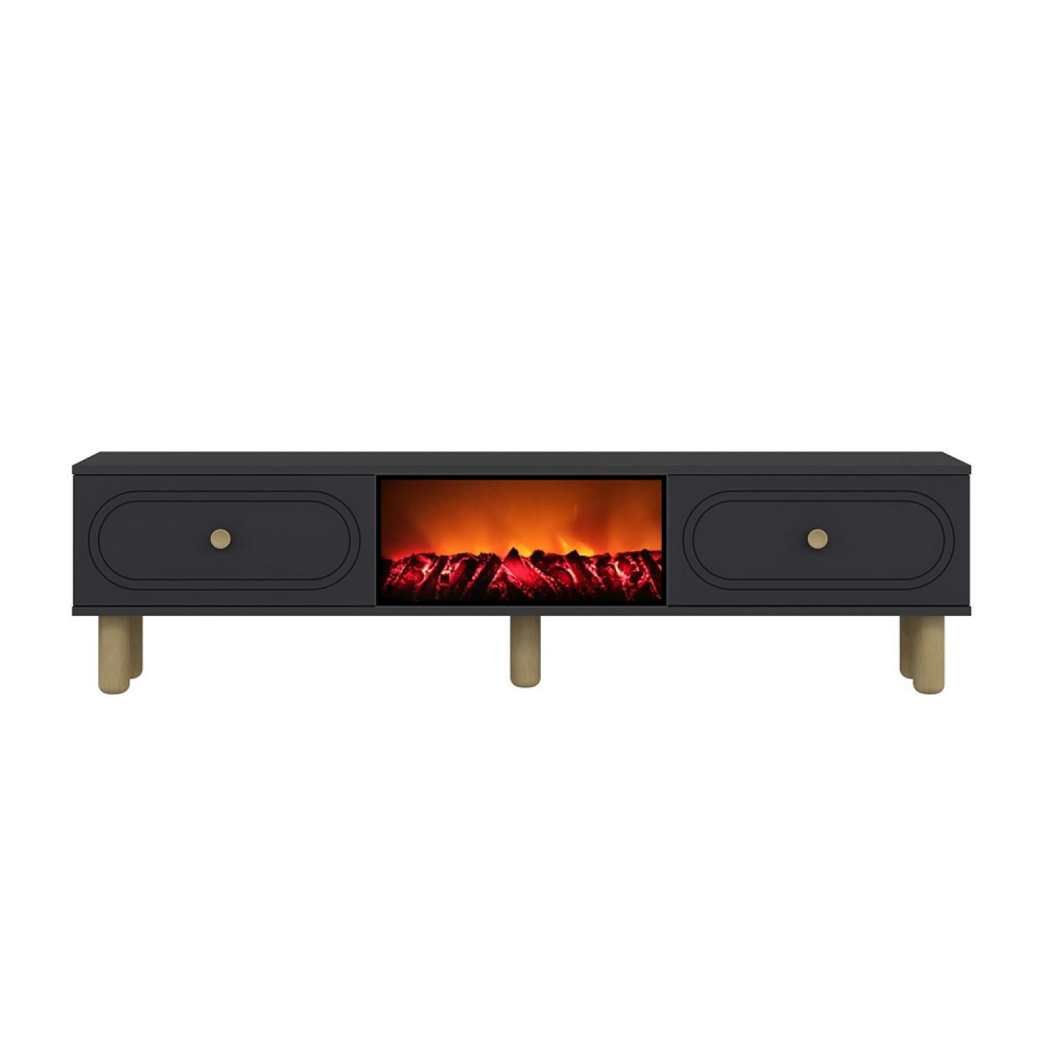 TV-MÖBEL Fyra anthrazit 150 cm im zeitgenössischen Stil mit LED-Kamin - Grau, Holz (150/29/40cm) - Concept Usine