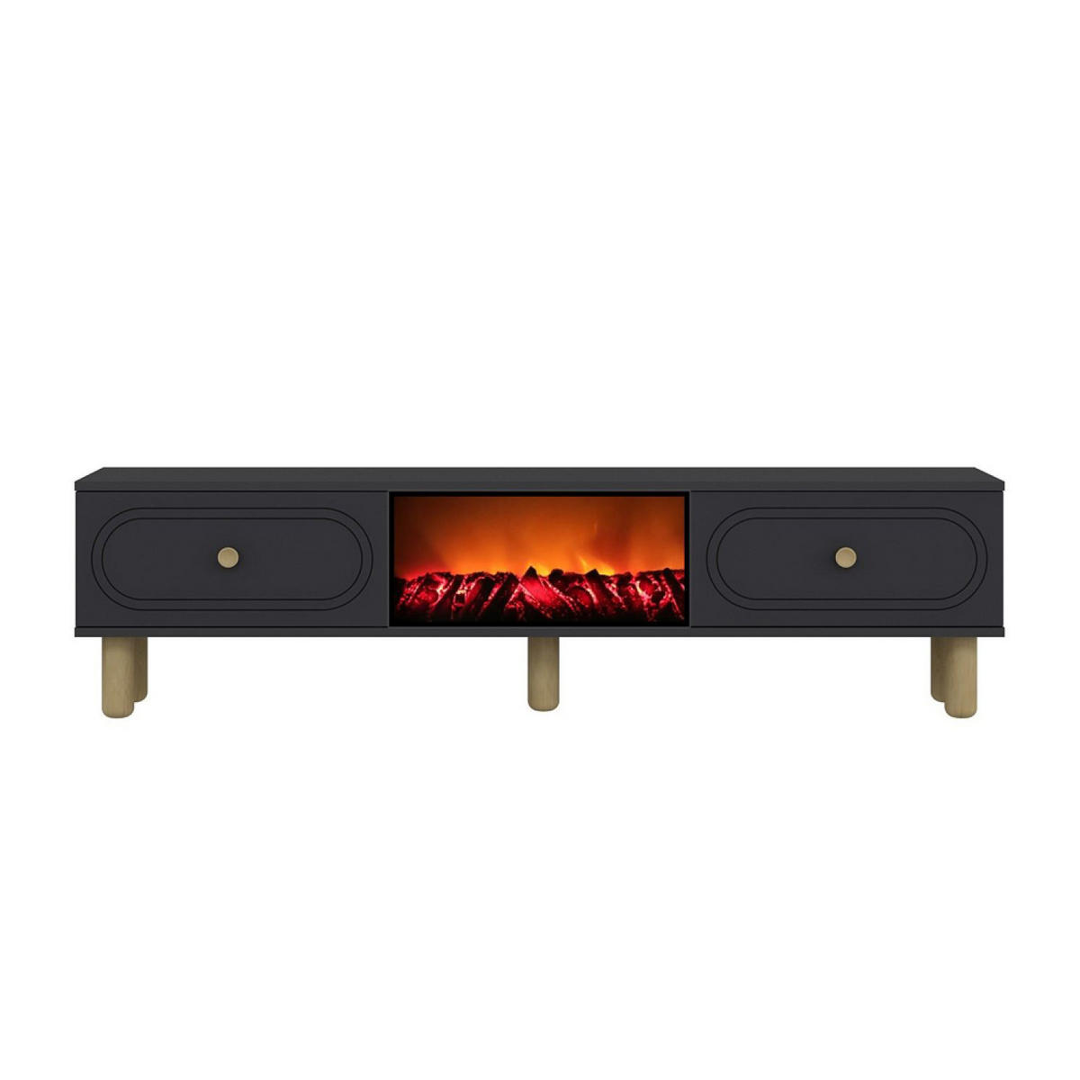 TV-MÖBEL Fyra anthrazit 150 cm im zeitgenössischen Stil mit LED-Kamin - Grau, Holz (150/29/40cm) - Concept Usine