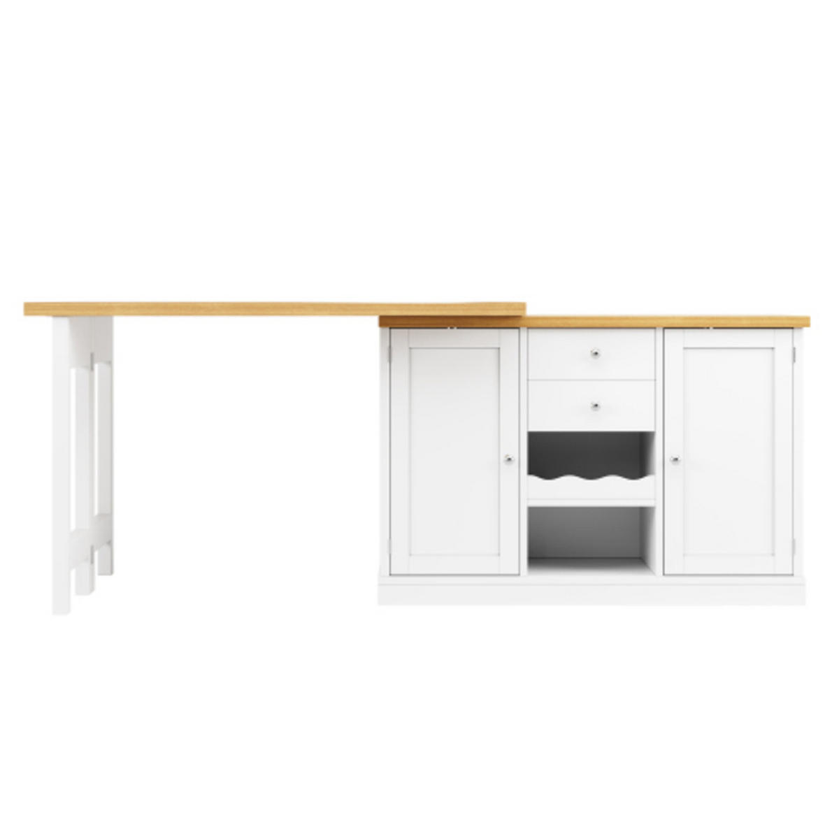 KÜCHENINSEL 120-197×40×74 cm aus MDF und Metall mit 360° drehbarer ausziehbarer Tischplatte, weiß - Weiß, Holzwerkstoff (197/74/40cm) - Luhomfu