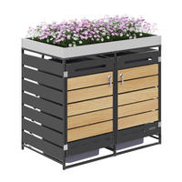 MÜLLTONNENBOX Pflanzdach Holzoptik abschließbar Belüftung - Schwarz, Metall (79/120/131cm) - FLIEKS