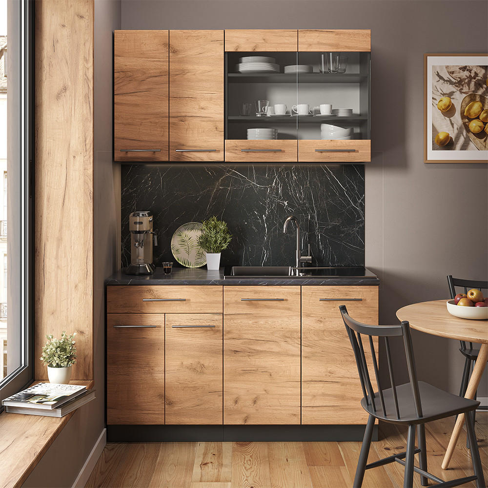 SINGLEKÜCHE Fame-Line Goldkraft Eiche/Anthrazit 140 cm, AP Anthrazit - Anthrazit/Eiche Wotan, Holzwerkstoff (140/81.6/60cm) - Vicco