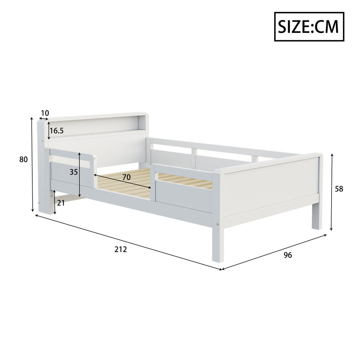 KINDEREINZELBETTEN aus Kiefernholz 90x200 cm in Weiß mit LED-Leuchte & USB-Type-C - Weiß, Holz (90/200cm) - Modfu
