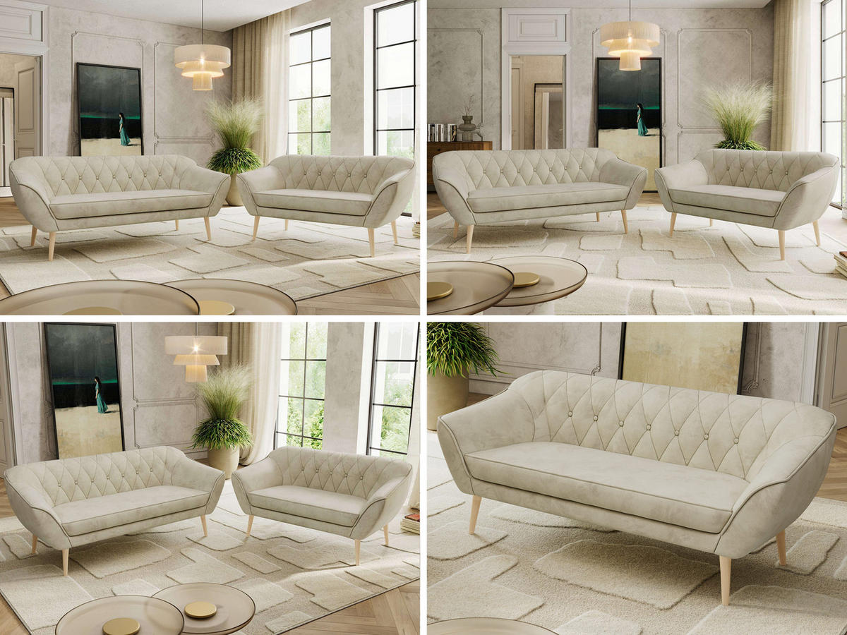 SEDACÍ SOUPRAVA 3+2 PIRS - Béžová Samet - Dřevěné nohy - barva buku/béžová, kompozitní dřevo/textil (180/75/74cm) - MKS