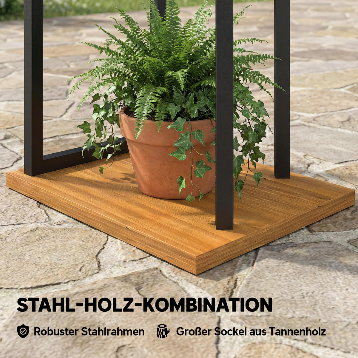 BLUMENSTÄNDER Stahl, Tannenholz Braun - Braun, Holz (44/130/56cm) - Outsunny