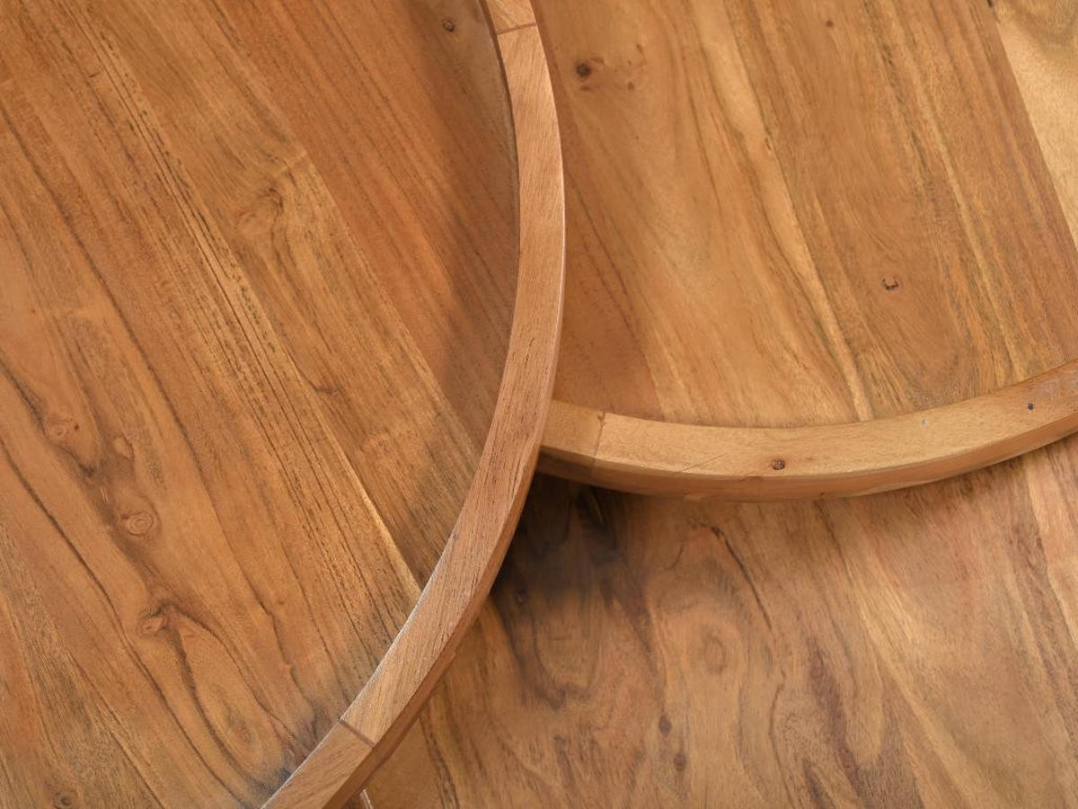 COUCHTISCH-SET - Akazienholz & schwarzes Metall - Holzfarben hell - ELORA - Naturfarben, Holz (75/75/45cm) - Vente-Unique