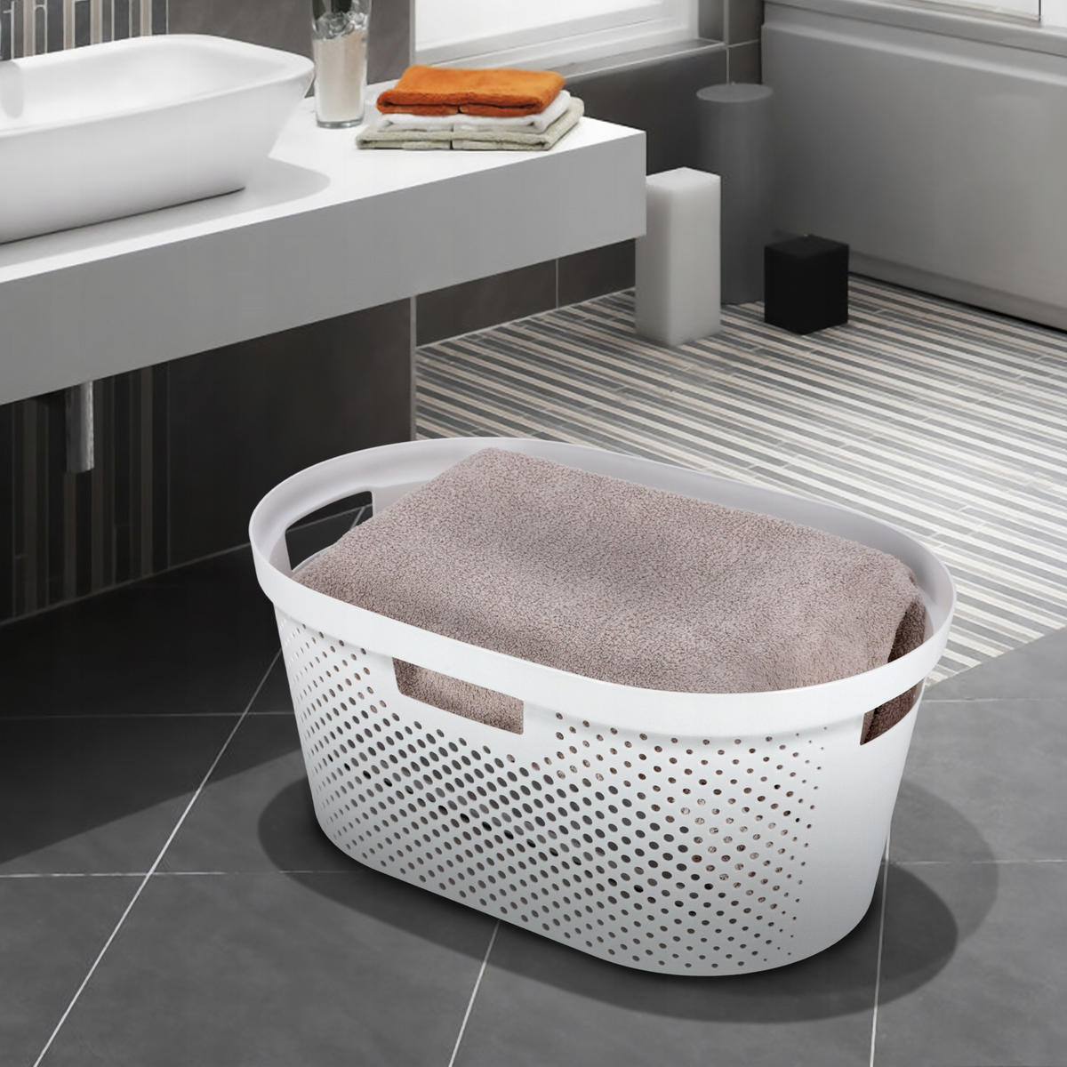 WÄSCHEKORB Curver Wäschesammler, 40L, Weiß - Weiß, Kunststoff (60/39cm) - KADAX