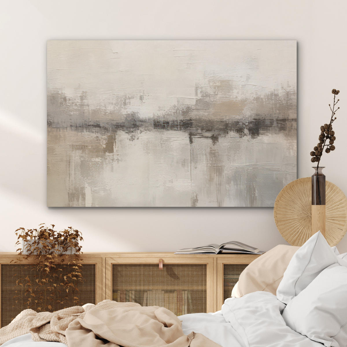 AKUSTIKPANEEL Moderne Kunst - Abstrakt - Beige 100x70 cm - Beige, Textil (100/0.9/70cm) - MuchoWow