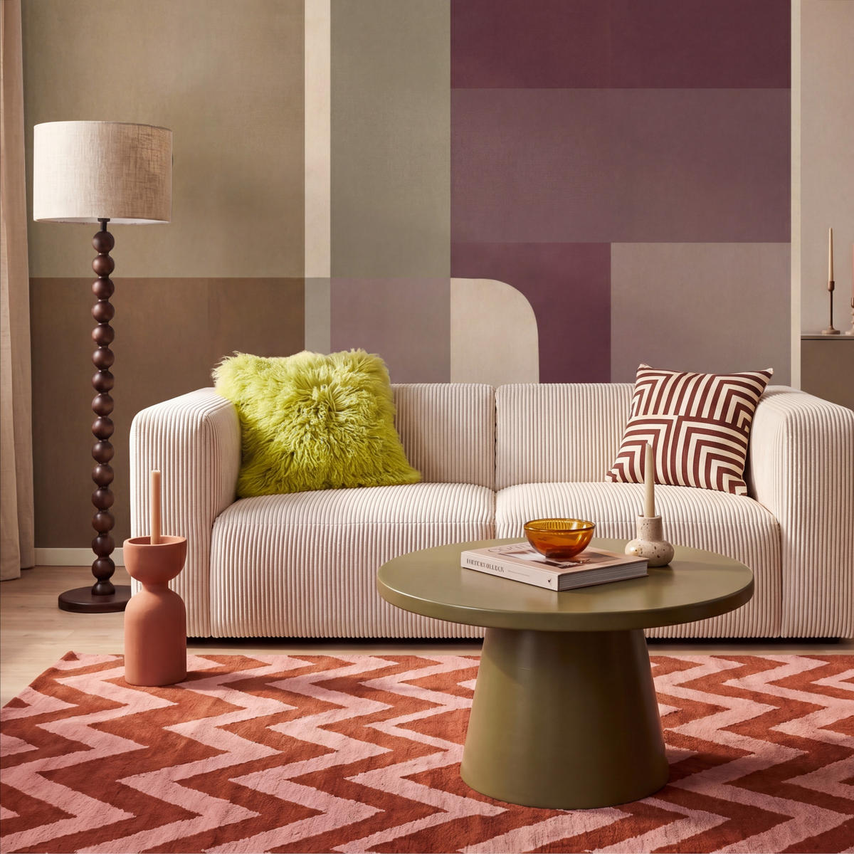 TAPETE - Unis - Abstrakt - Bordeaux - Linien - 350x220 cm - Multicolor, Papier (350/220cm) - OnlyWow