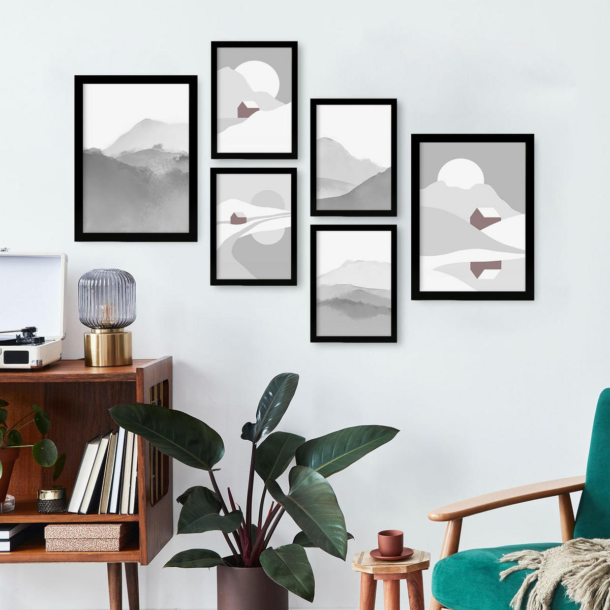 POSTER Set Mit 6 Naturtöne Landschaft Größe A3 & A4 Schwarzer Rahmen - Schwarz, Papier (29.7/1cm) - Nacnic