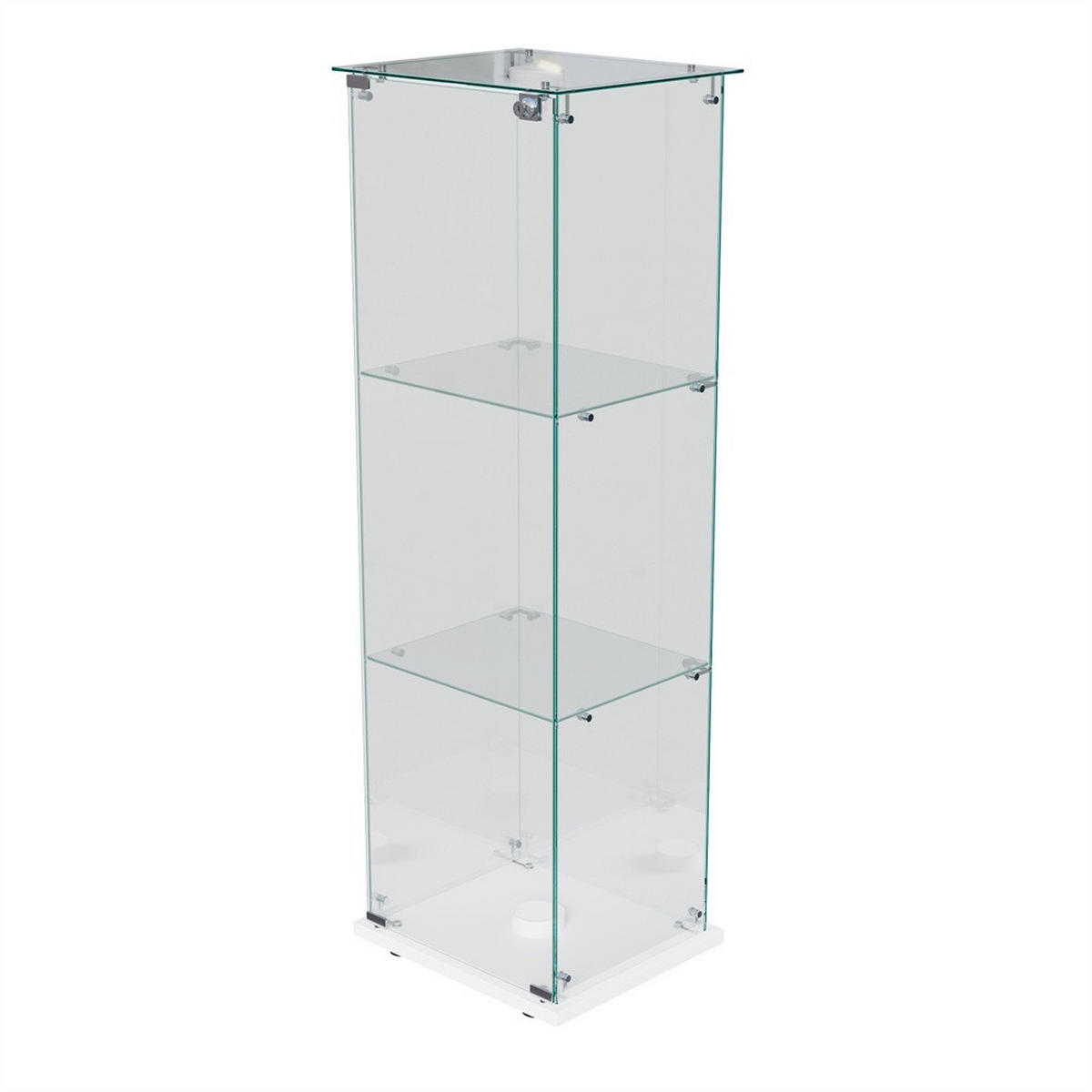 VITRINE - Glasvitrine mit 1 Tür - 3 Ebenen und LED-Beleuchtung - Weißer Boden - Weiß, Glas (39.8/123.3/35cm) - DELFA