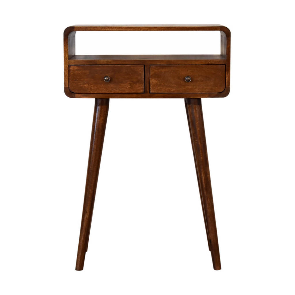 Artisan Furniture NOČNÍ STOLEK z masivního dřeva Newton Mini kaštanově hnědý, 1 zásuvka a 1 otevřená police, tmavě hnědý