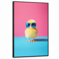LEINWAND Bilder mit Rahmen - Chick - Sonnenbrille - Blau - 90x140 - Pink, Textil (90/140cm) - MuchoWow