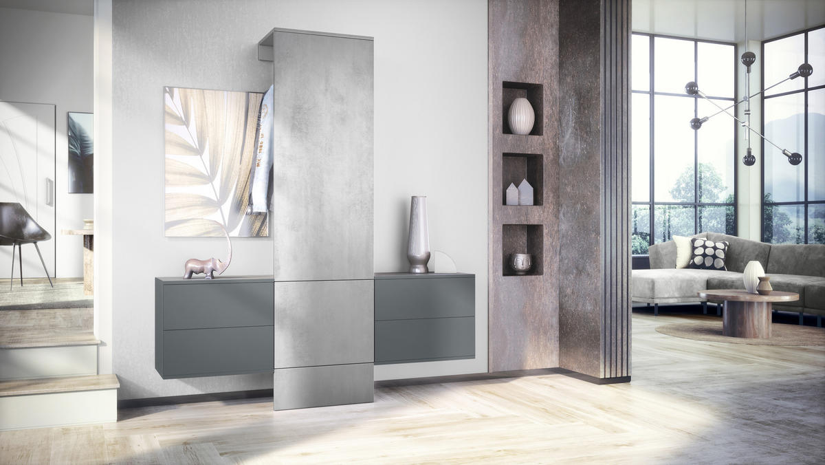 GARDEROBE Carlton Paneel in Beton Oxid Optik - Hellgrau, Holzwerkstoff (157/193/35cm) - Vladon