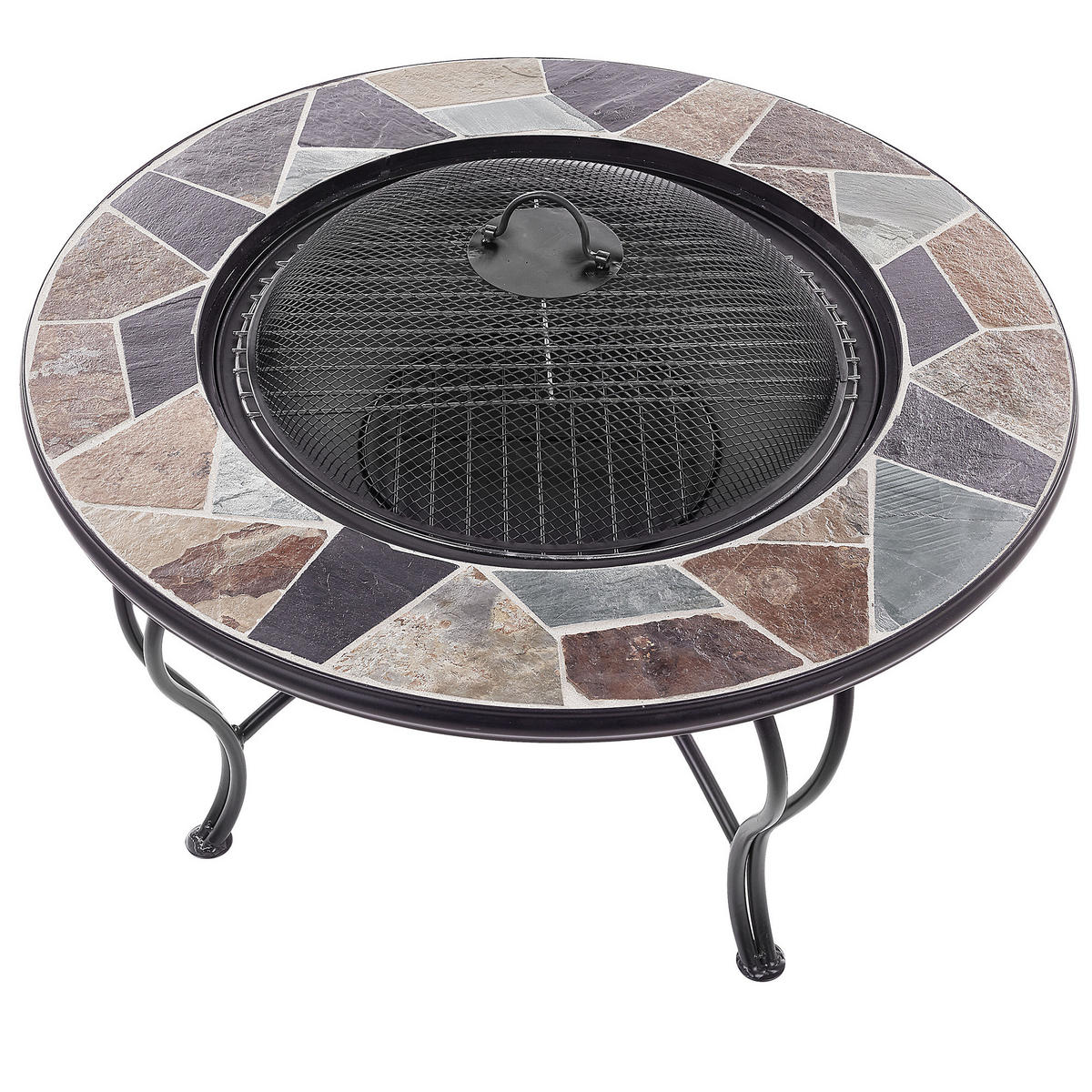 FEUERSTELLE mit Tisch Stah schwarz Mosaik rund Erebus - Schwarz/Braun, Metall (80/50/80cm)