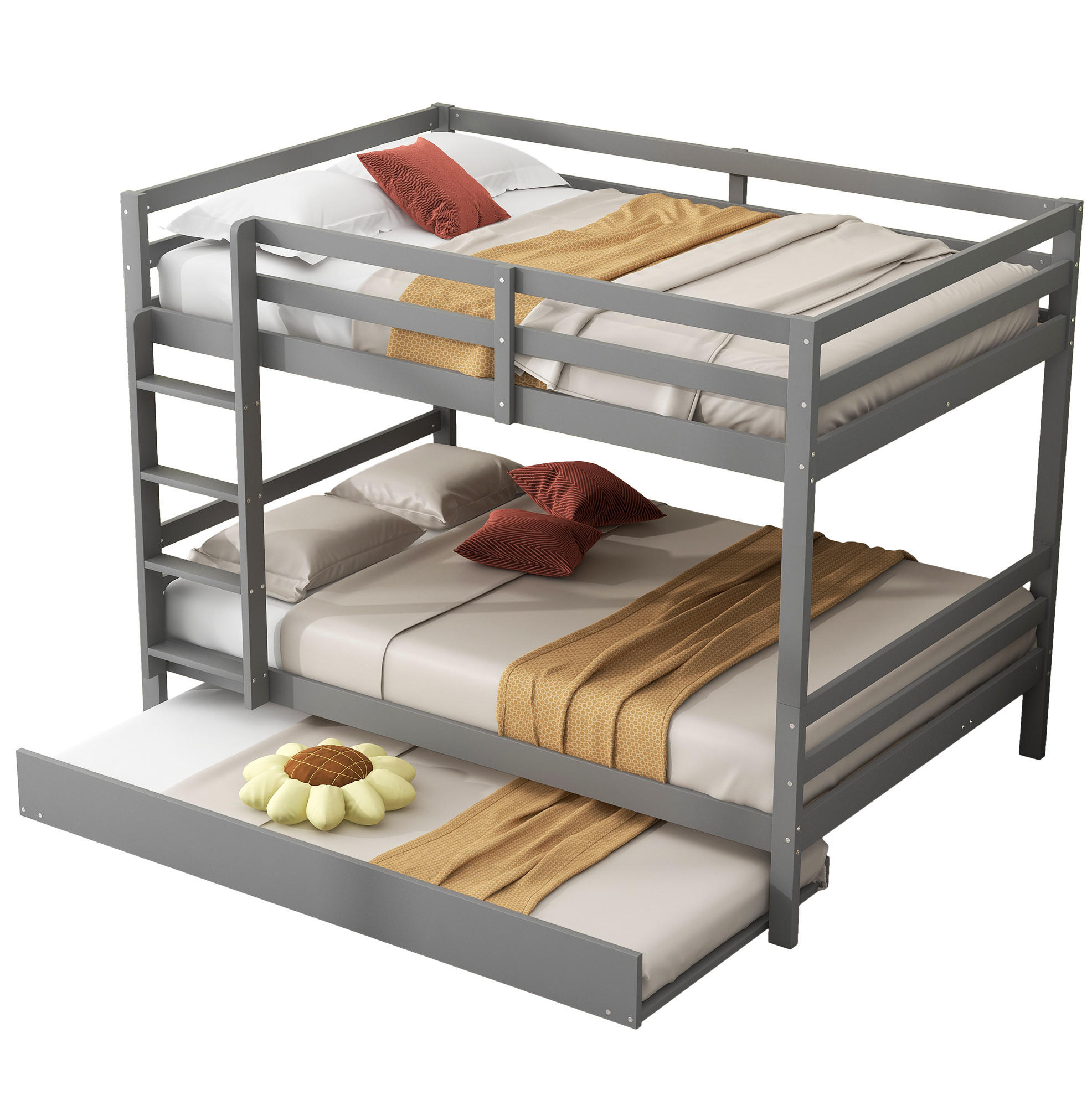 ETAGENBETT 140/200 cm aus Kiefer mit Ausziehbett und stabiler Treppe Grau - Grau, Holz (140/200cm) - Modenvie