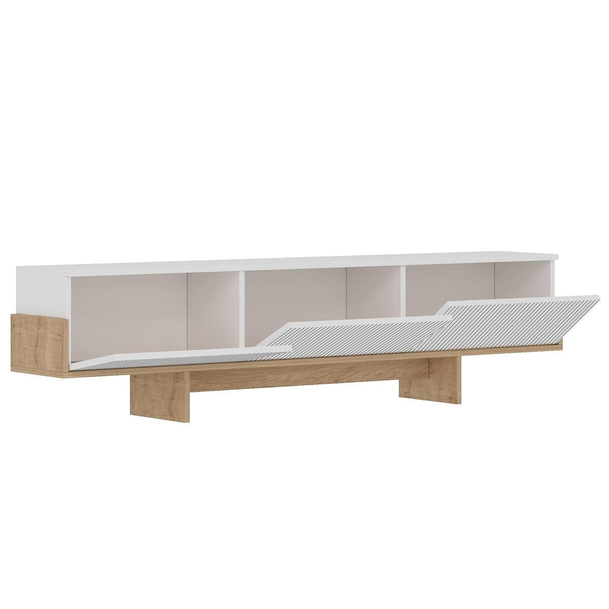 TV-MÖBEL mit 3 abklappbaren Türen gestreift 30/180/44,6 cm - Weiß, Holzwerkstoff (30/44.6/180cm) - Calicosy