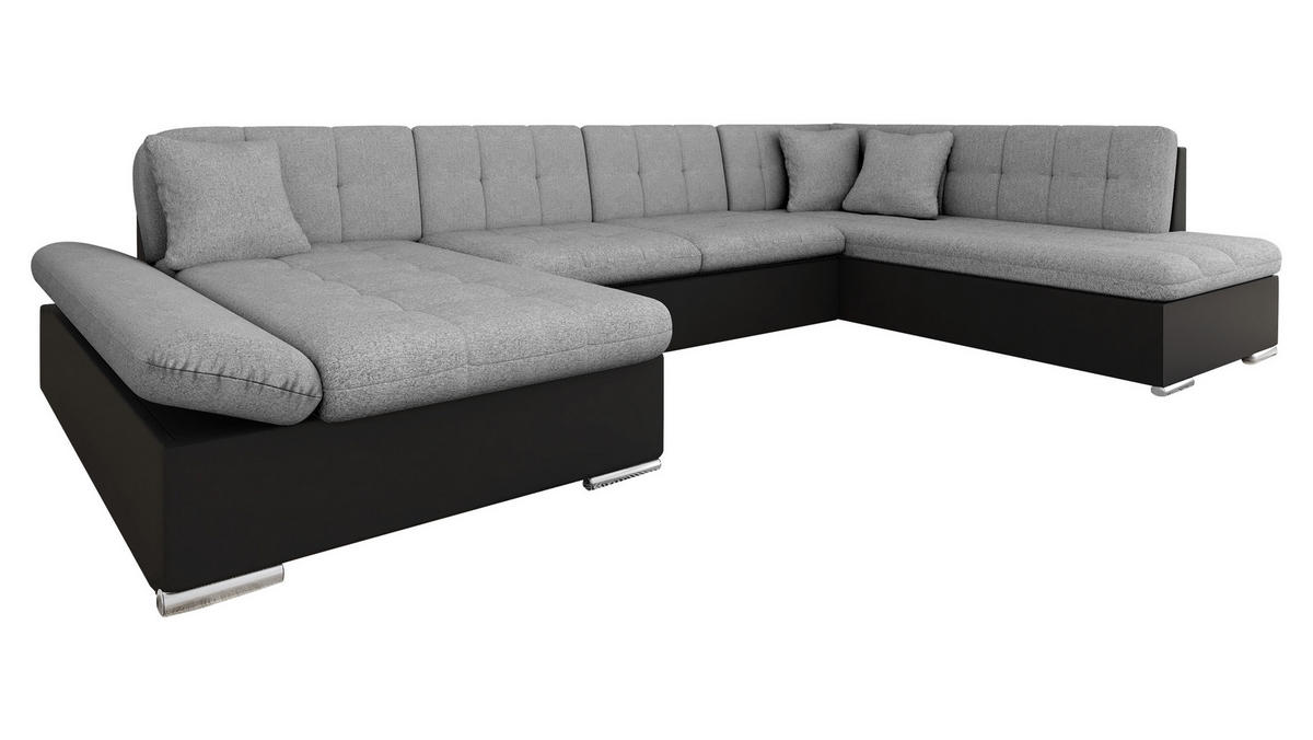 ECKSOFA Bergen, Seite: Links - Silberfarben/Schwarz, Holz/Textil (345/76/205cm) - MIRJAN24