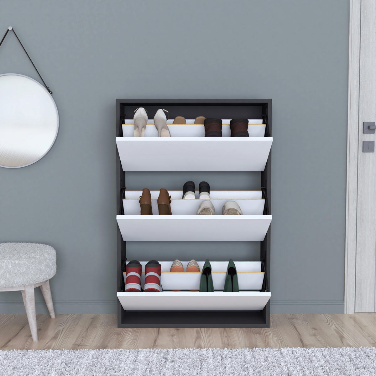 SCHUHKIPPER Aurskog - Grau, Holzwerkstoff (73.5/110/24cm) - [en.casa]