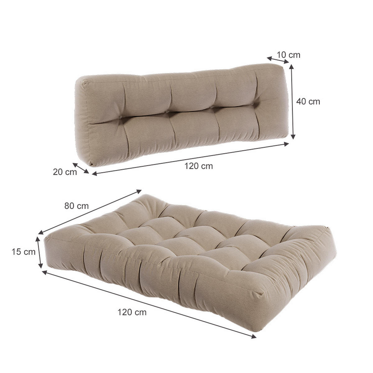 PALETTENKISSEN SET Flocken Sand 120 x 80 cm 2 Teile - Sandfarben, Textil (120/80/15cm) - Vicco