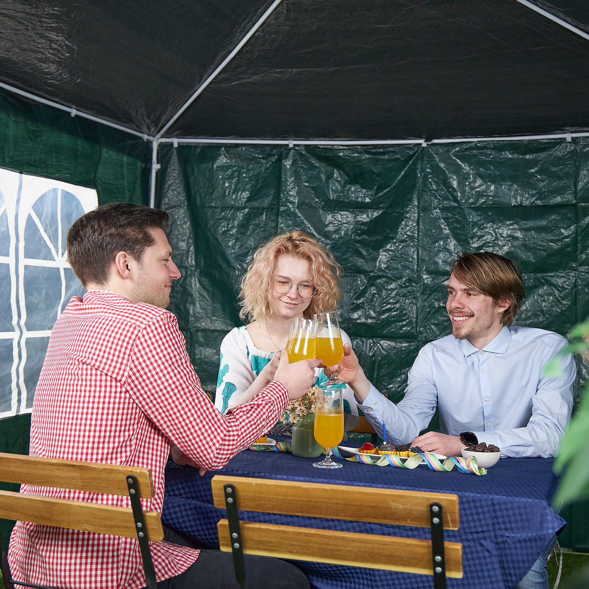 3xPAVILLON-SEITENTEILE - Dunkelgrün, Kunststoff (300/200/0.1cm) - Relaxdays