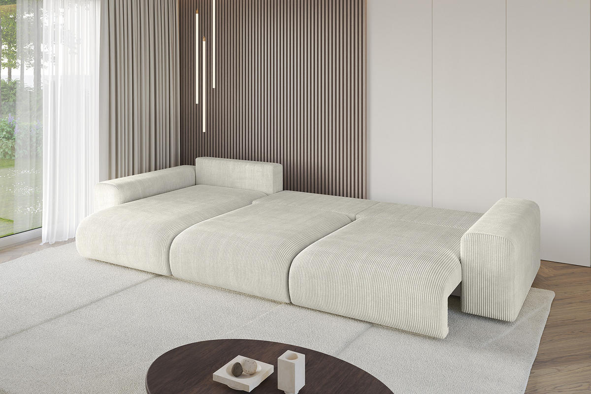 ECKSOFA Ottomane links ESKAR-L 364x176x84 Ecru Cord - Ecru/Schwarz, Holzwerkstoff/Kunststoff (364/176cm) - ALTDECOR