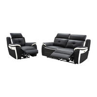 SOFAGARNITUR mit Relaxfunktion - -Sitzer - Leder - Schwarz, Weiß - - Schwarz, Leder (207/103/97cm) - Vente-Unique