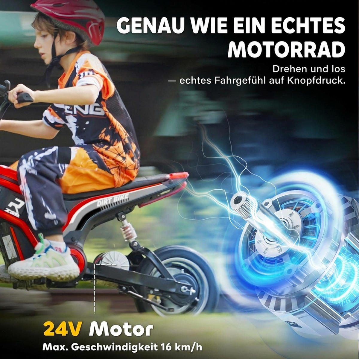 ELEKTRO Motorrad Kinder Elektromotorrad mit 24V 350W Motor, 8-16 KMH Rot - Rot, Kunststoff (119/64/76.5cm) - HOMCOM