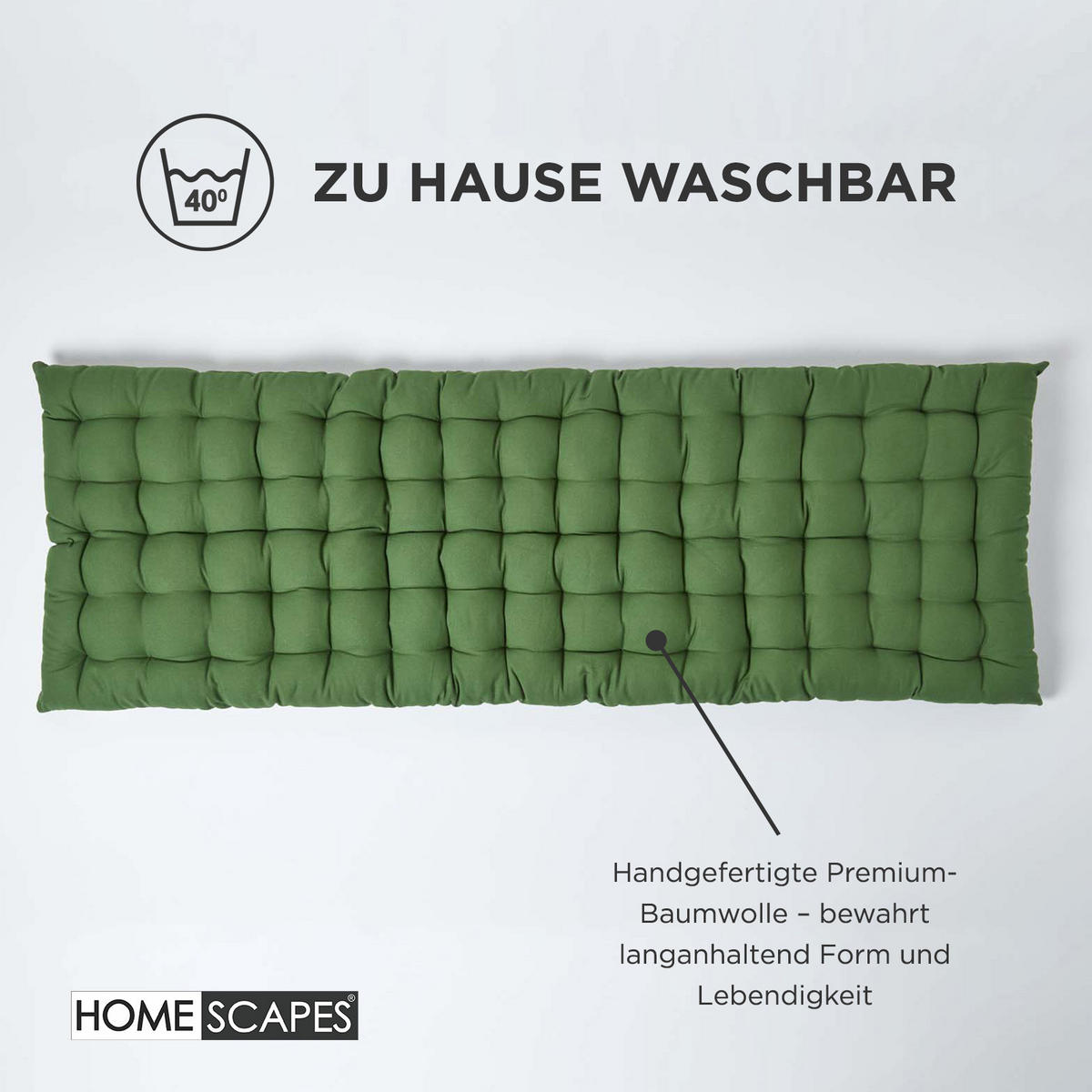 BANKAUFLAGE 3-Sitzer olivgrün 143/48/5 cm - Dunkelgrün, Textil (143/48/5cm) - Homescapes