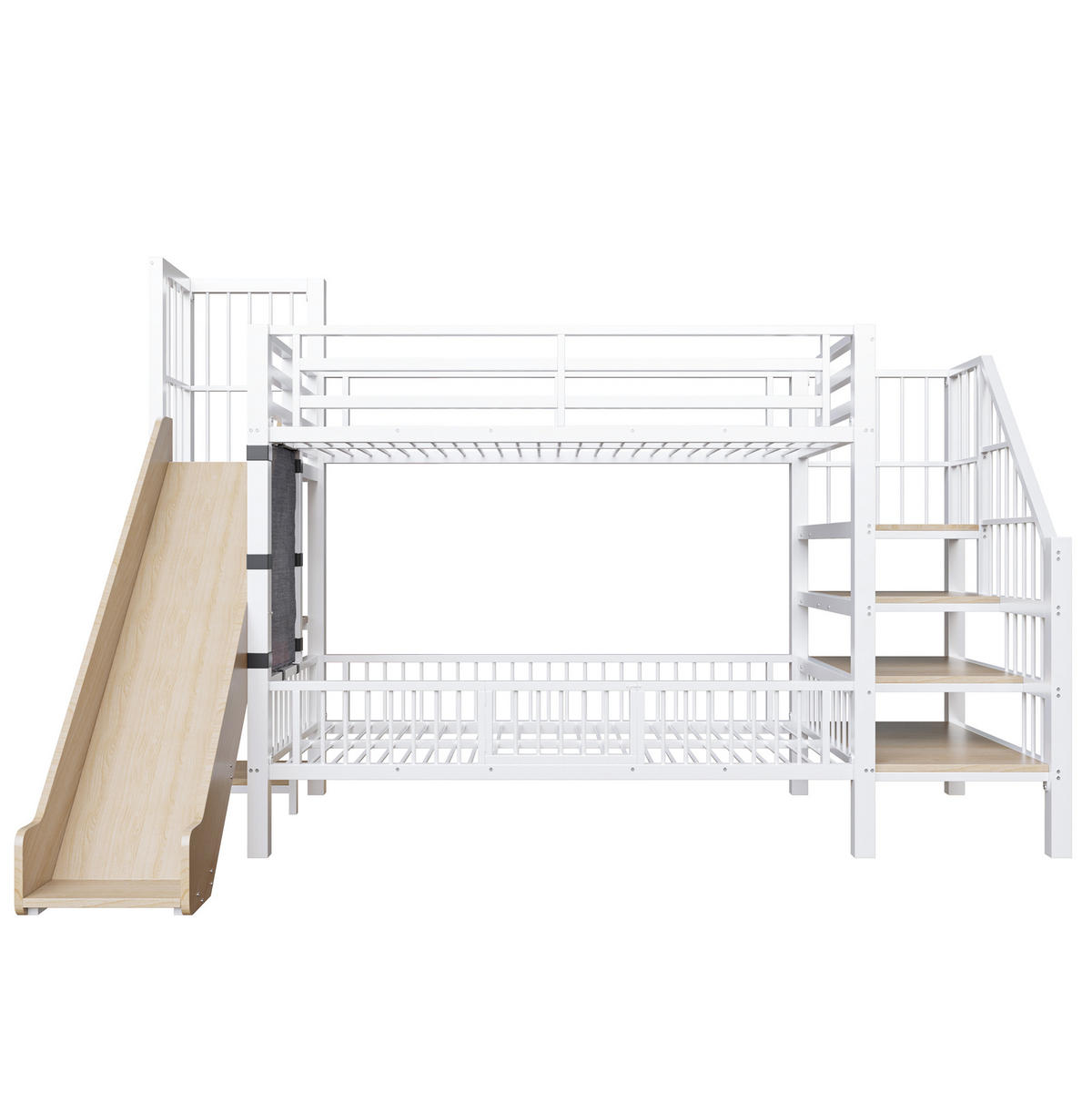 HOCHBETT 90/200 cm aus Metall/MDF mit Rutsche, Stauraumtreppe und Regalen Weiß - Weiß, Metall (90/200cm) - Modenvie