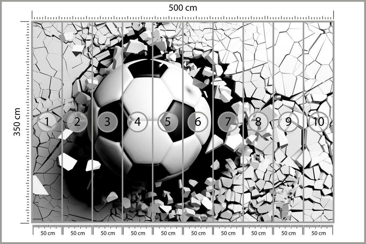 FOTOTAPETE für Wohnzimmer Fußball Betonwand Riss 500x350 - Schwarz/Weiß, Papier (500/350cm) - Muralo