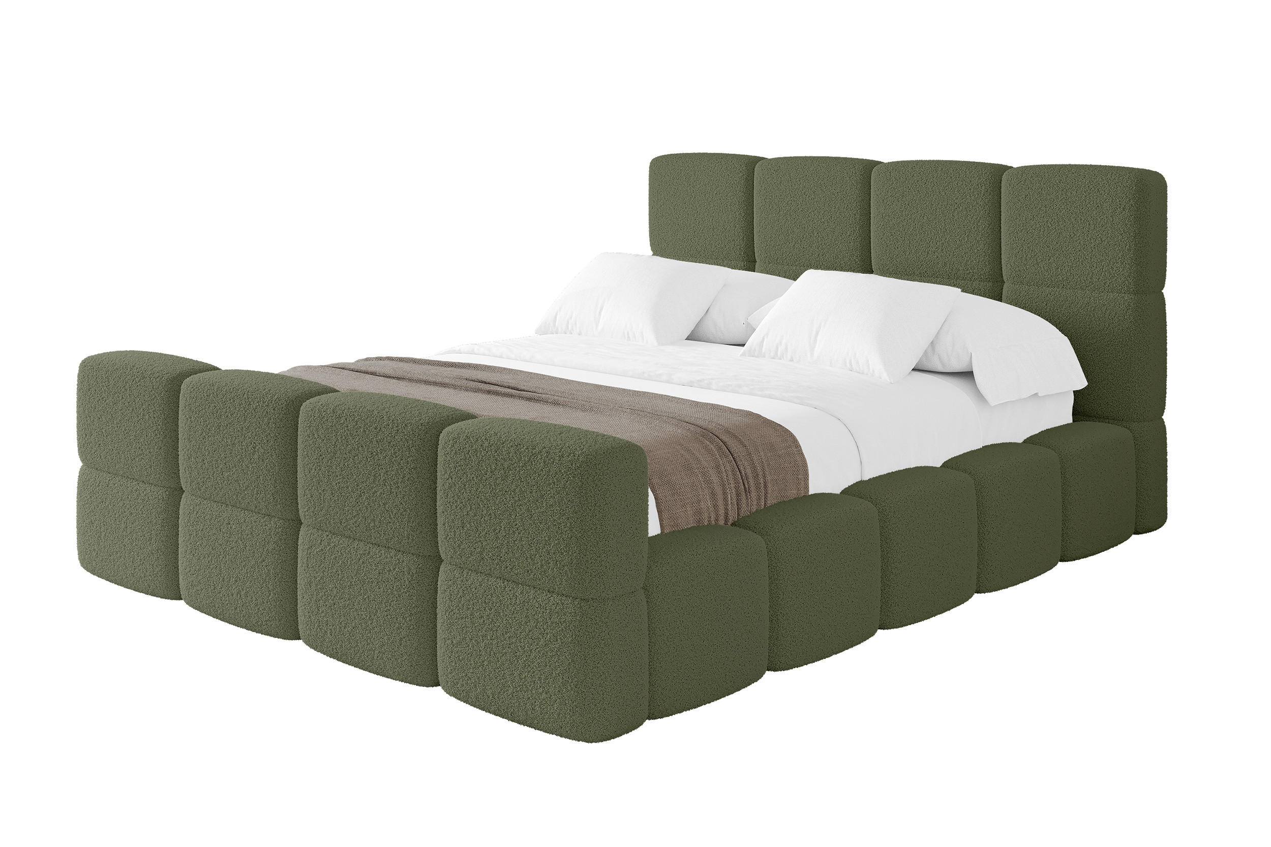 POLSTERBETT mit Bettkasten und Lattenrost mit Matratze H3/H4, Kopfteil, Boxbett, mit Stauraum - NATA-Z 140x200 Grün - Grün, Holzwerkstoff/Textil (140/200cm) - ALTDECOR